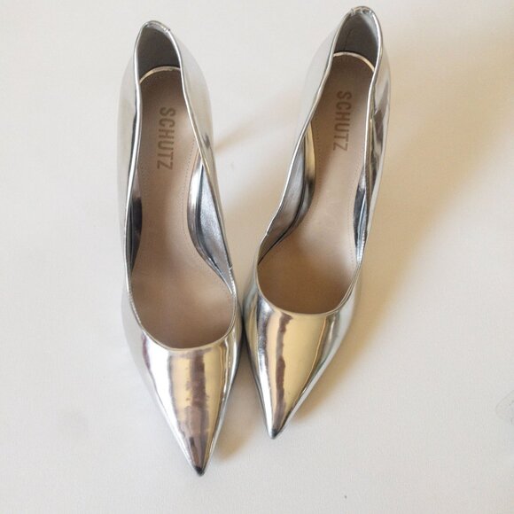 Schutz Lou Metallic Silver High Heel Pumps SZ 9  Pointed-Toe - Picture 8 of 10